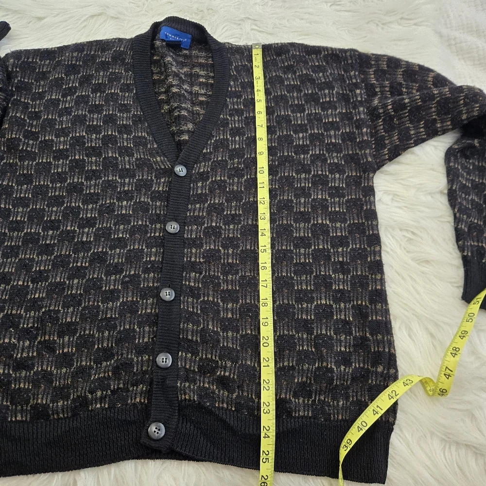 Classic Checkered Towncraft Cardigan Large Grandpa Sweater Oversized Chunky Knit